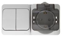 Блок выключатель одноклавишный + розетка с/з о/у серый IP44 Этюд